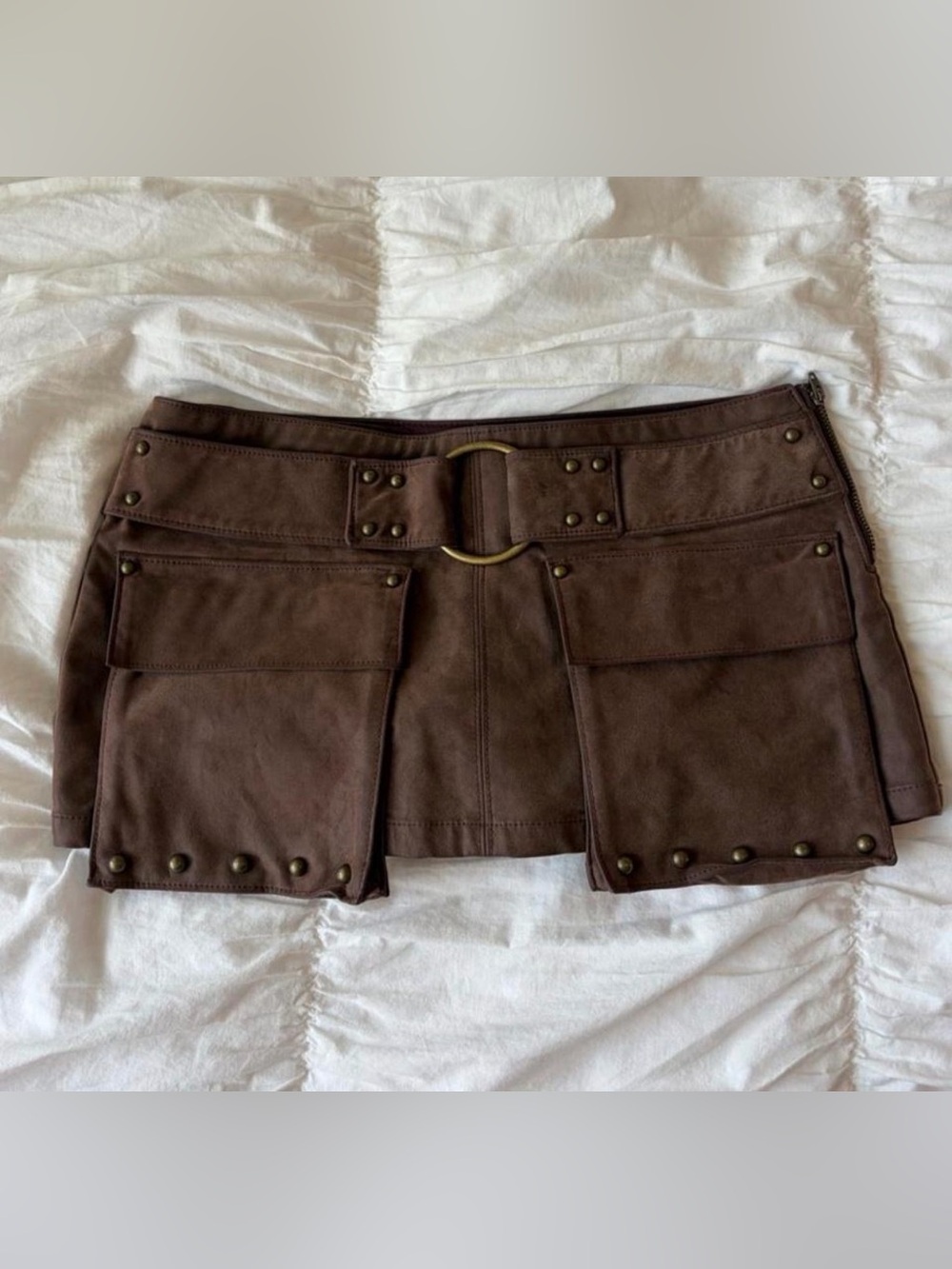 Free People We The Free Micro Mini Suede Cargo Skort Shaved Chocolate Size 2